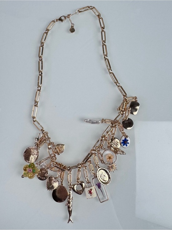 American Eagle Outfitters Jewelry - AE American Eagle Necklace Jewelry Charm Bangle Chainlink Gold Sardines Flowers